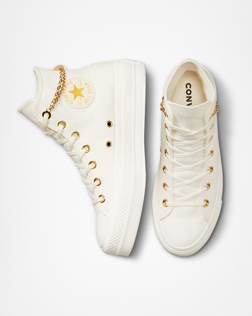 Women's Converse Chuck Taylor All Star Lift Gold Chain High Top Platform Shoes Beige / Yellow | AU 963C4Q